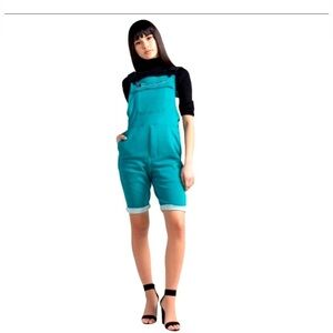 Vintage CHAMPION Unisex‎ Reverse Weave French Terry Shortall Overalls Teal Small